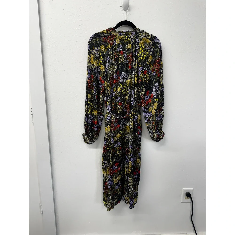 Per Una Navy Wild Garden Floral Shirt Dress Velvet Trim Belted Long Sleeve 10 - Picture 9 of 13